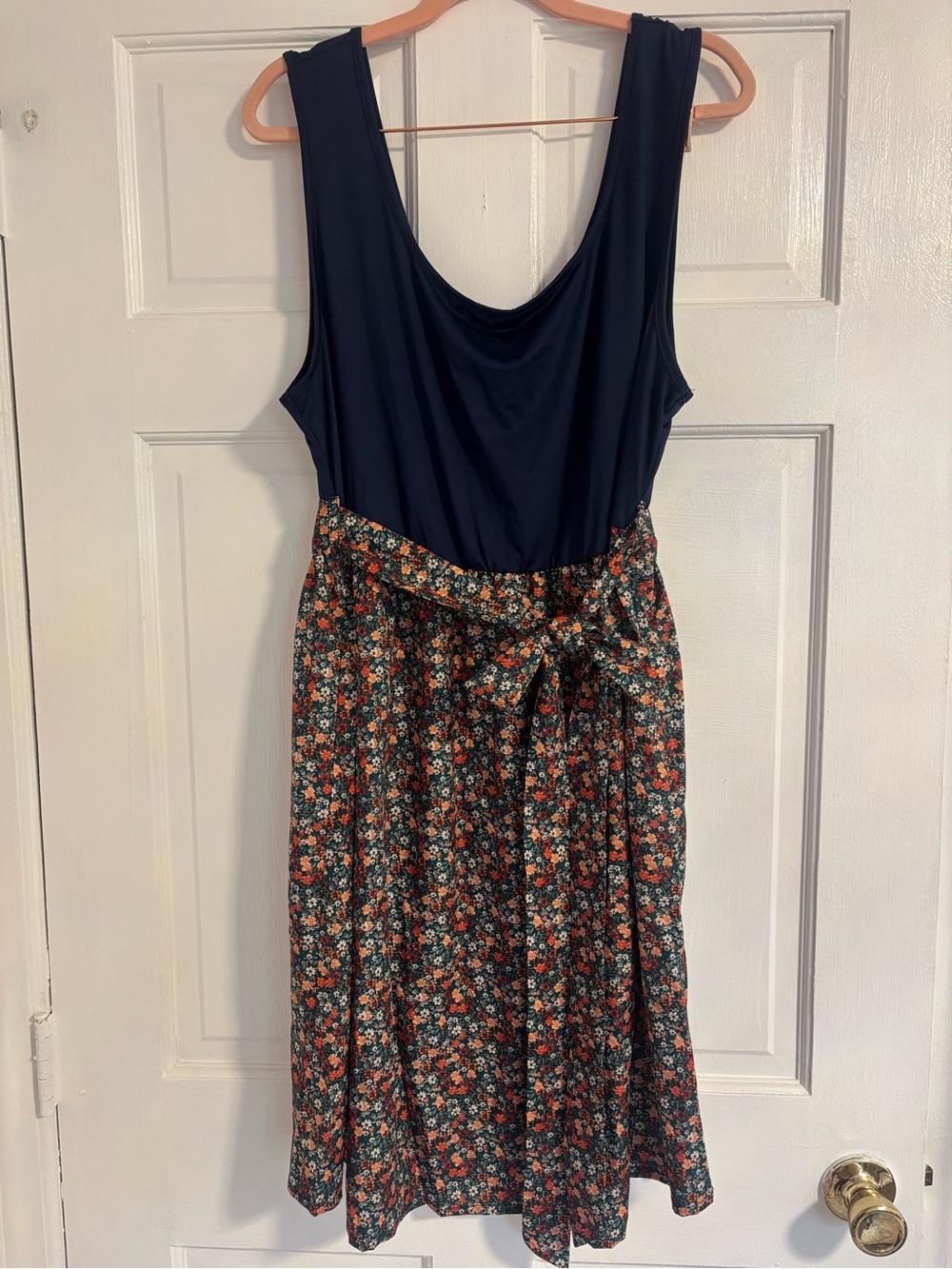 SHEIN Navy Sleeveless Dress with Floral Skirt NWT